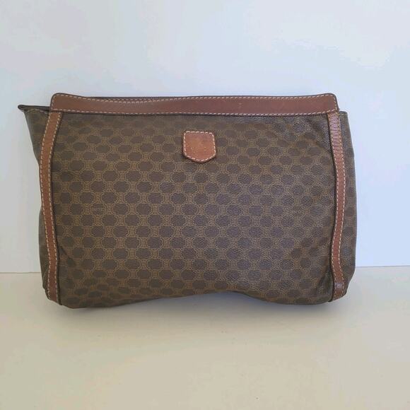 Celine Macadam Vintage Clutch Bag Zip Brown Medium Retro Pouch Designer - Picture 1 of 13